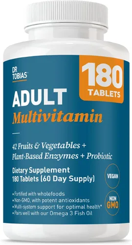 Dr. Tobias Multivitamínico para adultos para mujeres y hombres, vitaminas de apoyo inmunológico de 42 frutas, verduras, más probióticos,
