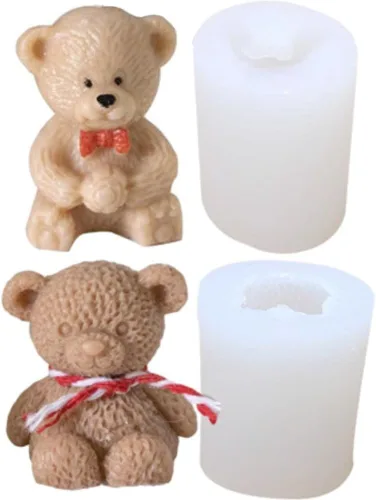 Lindo juego de velas de oso de dibujos animados, molde de silicona para jabón, cera de soja, resina epoxi, manualidades, fiestas, cenas, decoración
