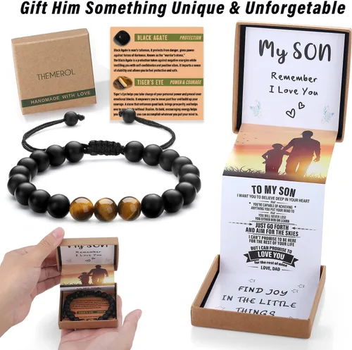 Miniatura 9 de Pulsera de cristal natural para adolescentes, niños, hombres, caja de regalo extraíble especialmente para hijo, nieto, papá, amor en cumpleaños