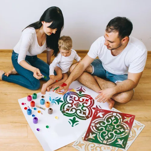 Miniatura 9 de SourceTon - Juego de 7 plantillas de azulejos y pinceles de madera, plantillas de pared reutilizables de mandala de 12 x 12 pulgadas para pintar