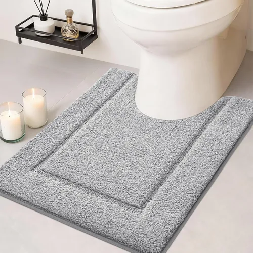 Miniatura 27 de Juego de alfombras de baño de 3 piezas de color blanco hueso, ultra suave, gruesa, esponjosa, microfibra absorbente, parte trasera antideslizante