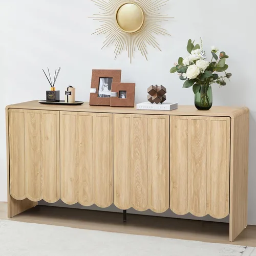 Miniatura 13 de ORRD Aparador Buffet de Acento, Gabinetes de Almacenamiento con 2 Puertas, Gabinete de Madera Estilo Granja con Estantes Ajustables y Panel Ondulado