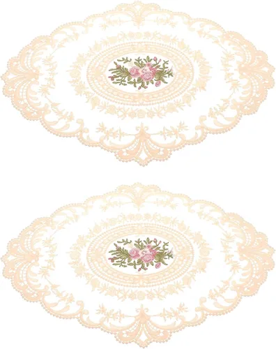2 manteles individuales de encaje retro con tapetes, camino de mesa, estilo francés, para boda, cumpleaños, cena, fiesta, decoración del hogar Beige