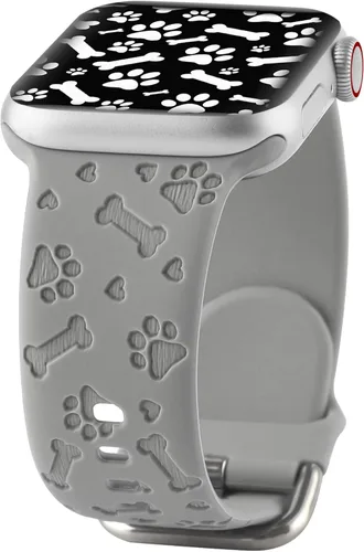 Miniatura 10 de Correa de silicona grabada con diseño de pata de perro compatible con Apple Watch 38 40 1.614 in 42 44 45 46 1.929 in para mujeres y hombres, correa