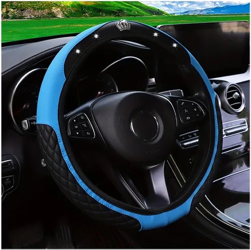 Miniatura 9 de Funda brillante para volante de automóvil, protector de cuero con diamantes de imitación de cristal para automóvil, accesorios de decoración