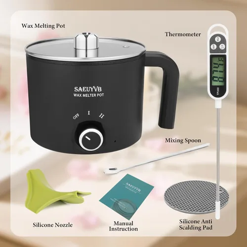 Miniatura 2 de SAEUYVB Kit de fabricación de velas con olla de fusión de cera, derretidor de cera para hacer velas con termómetro, suministros completos de kit