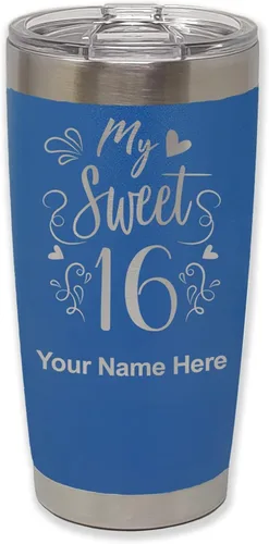 Miniatura 29 de LaserGram Taza aislada al vacío de 20 onzas, My Sweet 16, grabado personalizado incluido (gris)