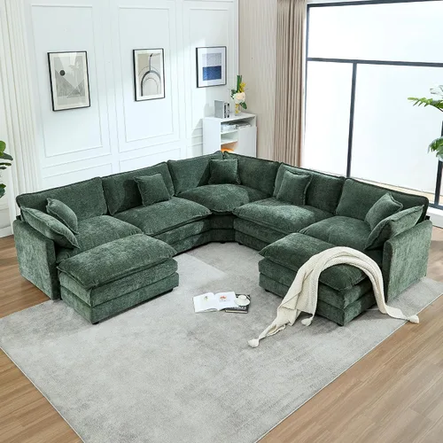 Miniatura 25 de Sofá modular modular con otomano: sofá moderno en forma de L de 76.7 pulgadas, cómodo sofá biplaza, sofá de 3 plazas de felpilla con almohada