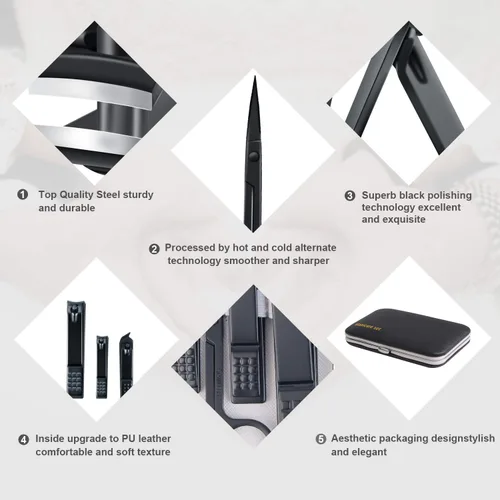 Miniatura 5 de Juego de manicura, mini cortaúñas de viaje, kit de herramientas de cuidado de pedicura, 10 piezas de acero inoxidable kit de aseo (negro)