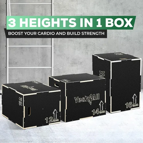 Miniatura 2 de Yes4All Caja Pliométrica de Madera Antideslizante 3 en 1, Caja de Paso para Entrenamiento, Caja de Salto Pliométrica para Saltar, Brincar