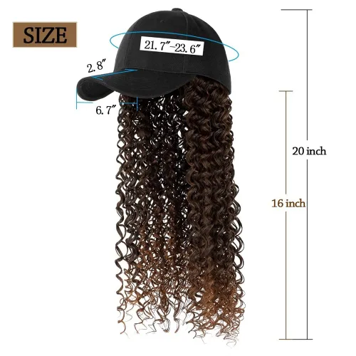 Miniatura 2 de Onepiece - Gorra de béisbol con extensión de cabello, 21 pulgadas, cabello ondulado largo, peluca sintética con pelo para mujeres y niñas Rizos
