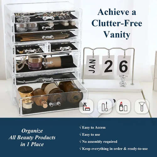 Miniatura 3 de Sea Team - Organizador de maquillaje transparente con cajones, estuche de exhibición de cosméticos de plástico acrílico, caja de almacenamiento