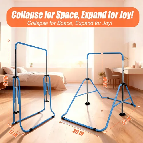 Miniatura 4 de Triclicks Barra de gimnasia plegable para niños, altura ajustable, barra de entrenamiento junior, barra de entrenamiento horizontal expandible
