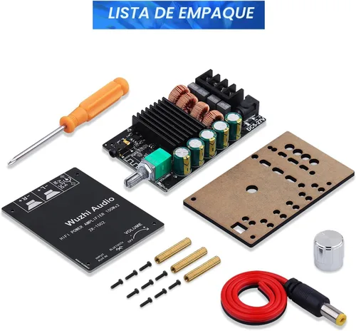 Miniatura 8 de ZK-1002 Placa de amplificador de audio Bluetooth 5.0, mini amplificador de potencia HiFi de 100 W x 2 de 2.0 canales con control de volumen, Negro4