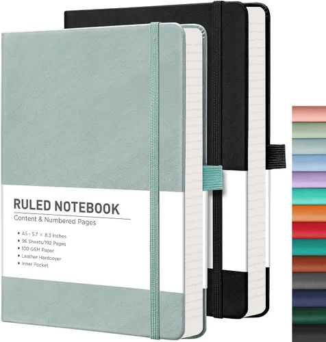 Miniatura 41 de RETTACY Cuaderno rayado, 2 paquetes, 192 páginas numeradas por paquete, tamaño A5 mediano (5.7 x 8.3 pulgadas), para hombres y mujeres, escritura