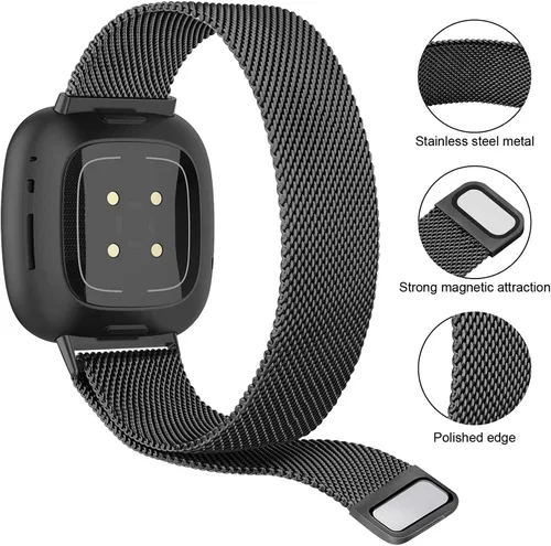 Miniatura 2 de Bandas de metal compatibles con Fitbit Versa 3/Versa 4/Fitbit Sense/Sense 2 para mujeres y hombres, correa de malla de acero inoxidable transpirable