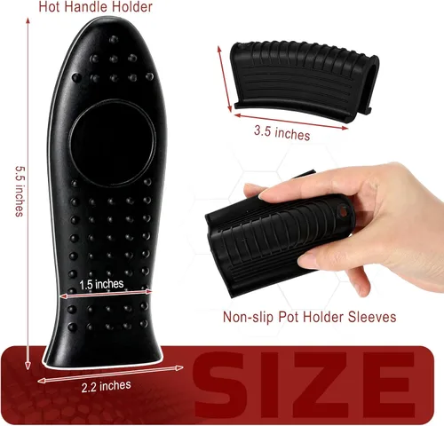 Miniatura 2 de Joyhalo Fundas para mango de sartén de hierro fundido, paquete de 6, resistentes al calor, fundas de silicona para mango de olla, color negro