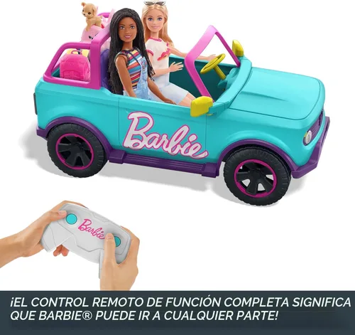 Miniatura 3 de Barbie Hot Wheels RC SUV, vehículo de control remoto que se adapta a 2 muñecas de moda y accesorios, incluye pegatinas aplicadas por niños