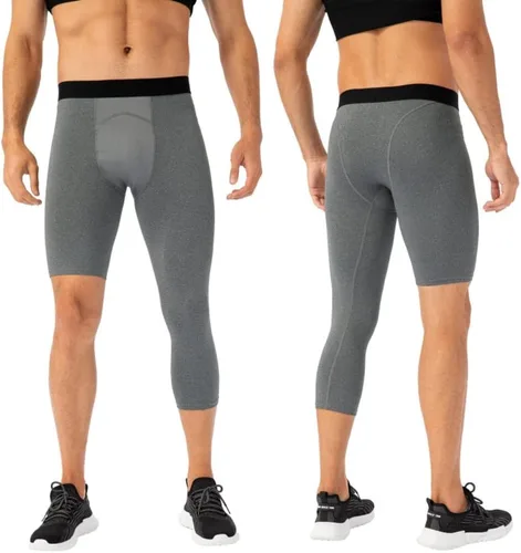 Miniatura 38 de Pantalones de compresión para hombre, mallas de compresión de una pierna para baloncesto, capri 3/4, leggings atléticos, capa base de secado fresco