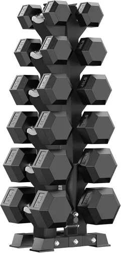 Miniatura 22 de PAPABABE - Juegos de mancuernas hexagonales de 60-550 libras con revestimiento de goma y soporte de almacenamiento, mancuernas con múltiples