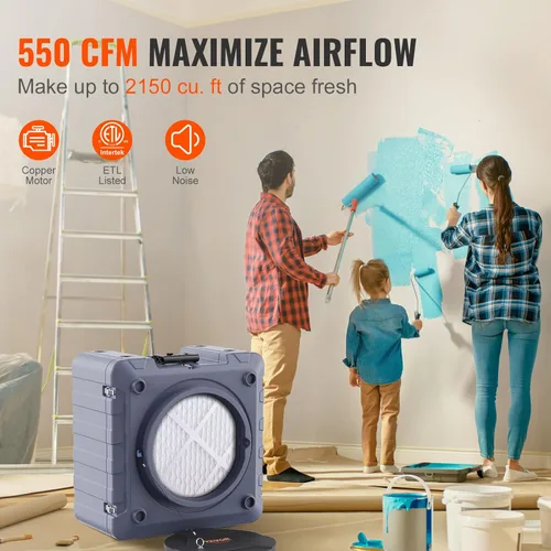 Miniatura 3 de VEVOR Depurador de aire con filtración de 3 etapas, máquina de aire negativo apilable 550 CFM, limpiador de aire con MERV10, carbono, H13 HEPA