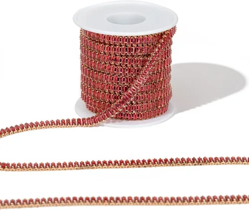 Miniatura 17 de 1 yarda de cadena estrecha de diamantes de imitación de zircón de cristal, adorno rectangular de cuentas para costura, manualidades, decoración