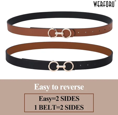 Miniatura 9 de Cinturón de cuero reversible para mujer, cinturón de cuero con anillo tórico dos en uno para vestido de jeans