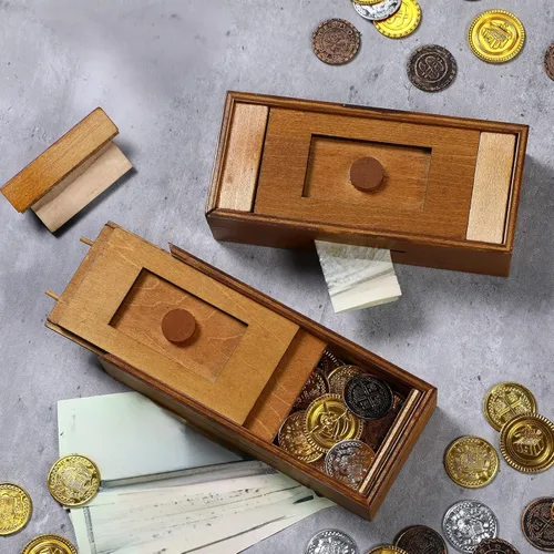 Miniatura 3 de 2 piezas Caja de rompecabezas de madera de Navidad con compartimentos ocultos, caja de dinero de madera para tarjeta de regalo, caja secreta