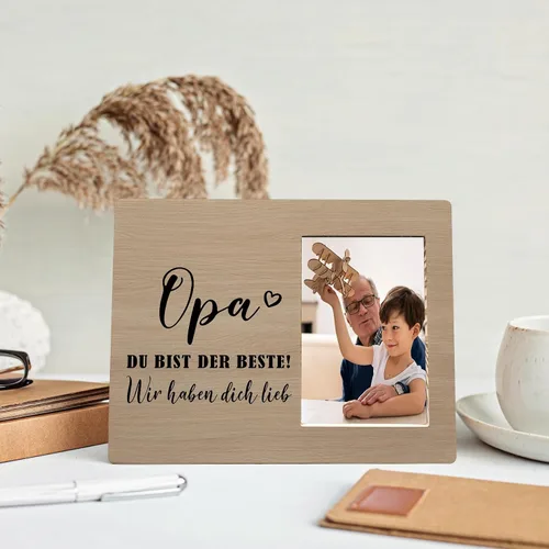 Miniatura 2 de MAQIKA Opa Du Bist Der Beste - Marcos de fotos de madera para abuelo alemán, regalo de Navidad para abuelo de parte de nietos, marco de fotos