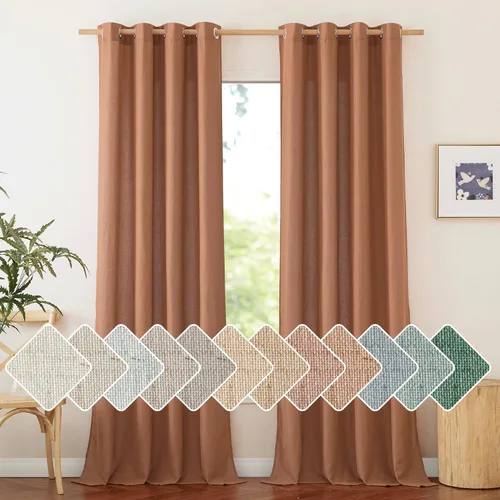 Miniatura 181 de NICETOWN Cortinas de lino natural con textura de lino para dormitorio, mezcla de lino rústica con ojales en la parte superior, semitransparentes