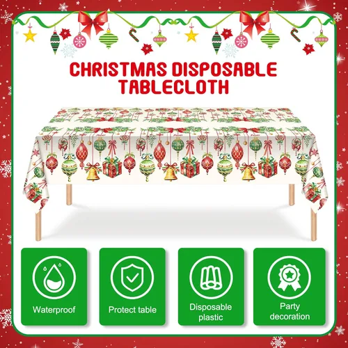 Miniatura 3 de Frienda Paquete de 3 manteles de plástico para Navidad, mantel de Navidad desechable rectangular para decoración de fiesta de Navidad, suministros
