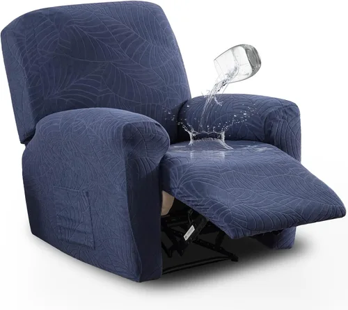 Miniatura 28 de vctops Funda repelente al agua para silla reclinable de 4 piezas con bolsillo lateral, diseño de hojas de jacquard, elástica, suave, protector