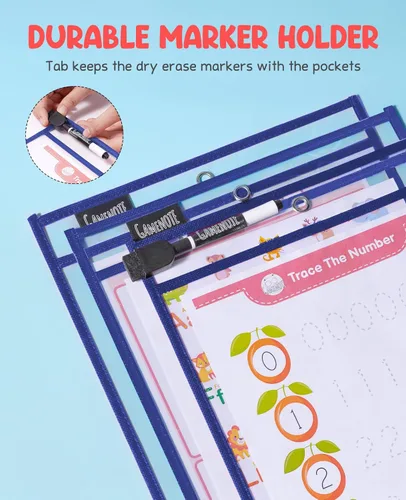 Miniatura 6 de Gamenote Bolsillos de Borrado en Seco Paquete de 30 con Anillos - Fundas de Plástico Reutilizables de Gran Tamaño Portadores de Tickets de Trabajo
