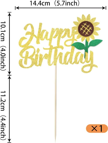 Miniatura 2 de 1 paquete de decoración de pastel de feliz cumpleaños con purpurina de girasol para pasteles, baby shower, niños, cumpleaños, verano, baby shower