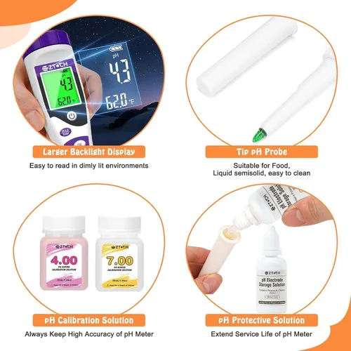 Miniatura 6 de Medidor de pH para Alimentos, Medidor de pH Digital para Enlatado, Fermentación y Cocina, Probador de pH Inteligente para Masa Madre, Ideal