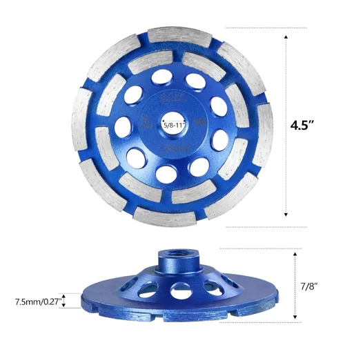 Miniatura 2 de SALI Ruedas de molienda de hormigón de 4.5 pulgadas 16 segmentos de turbo diamante Arbor de 5/8-11 Rueda de molienda de diamante apta