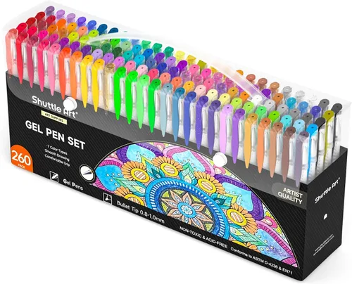Shuttle Art Juego de 260 bolígrafos de gel, 130 colores con 130 recambios para adultos, libros de colorear, manualidades, álbumes de recortes, diario