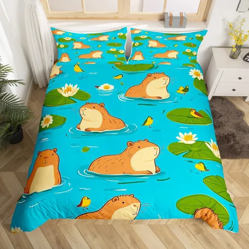 Miniatura 9 de Capybara - Juego de ropa de cama tamaño individual para niños y niñas, funda de edredón de animales roedores, funda de edredón de Capybara, regalos