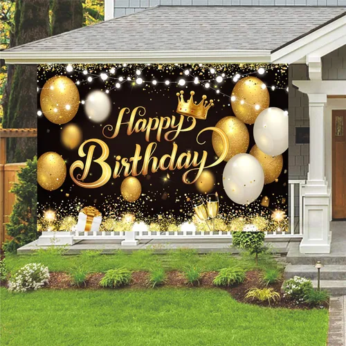 Miniatura 5 de 180x120 cm Telón de Fondo de Cumpleaños Negro y Dorado de 71x47 Pulg. Telones de Fondo de Cumpleaños de Brillo Negro y Dorado Telones de Fondo