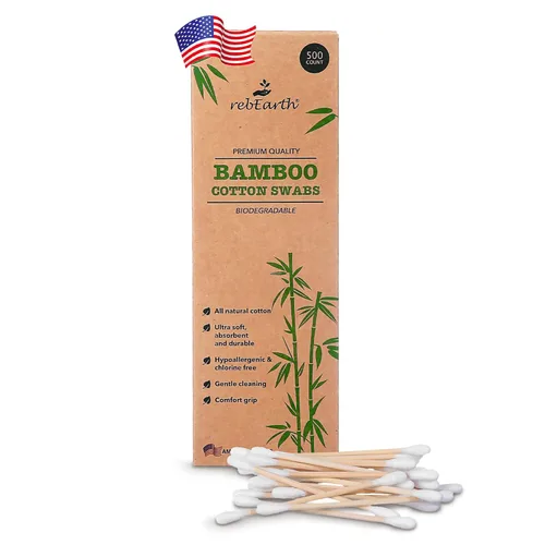 rebEarth Bamboo Cotton Swabs 500 Count — Organic Bamboo Q-Tips for Ear Cleaning, Makeup and Personal Care — Wooden Q Tips, Biodegradable Plant-Based