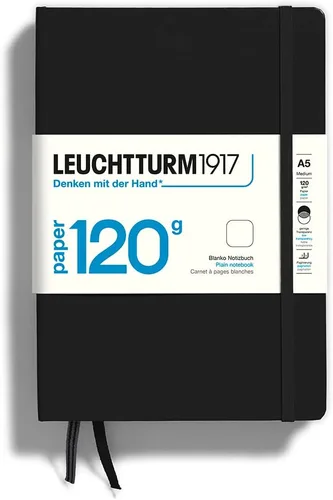 LEUCHTTURM1917 - 120G Edición Especial - Cuaderno Mediano A5 de Tapa Dura Liso (Negro) - 203 Páginas Numeradas con Papel de 120gsm