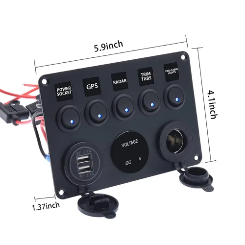 Miniatura 3 de KAOLALI Panel de interruptores de palanca de 5 bandas, panel de interruptores marinos automotrices, panel de interruptores impermeable de 12 V