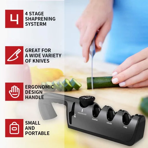 Miniatura 5 de Afilador de cuchillos de cocina, afilador de cuchillos de chef de 4 etapas para restaurar cuchillos no serrados rápidamente, seguro y fácil de usar