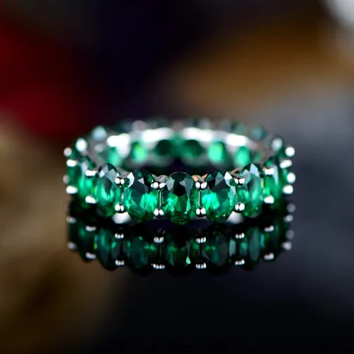 Miniatura 2 de Barzel Anillo de eternidad de piedras preciosas creadas para mujer, chapado en oro blanco de 18 quilates, corte ovalado, creado con piedras