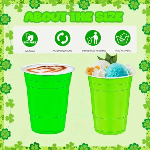 Miniatura 2 de 120 vasos de plástico desechables de color verde para el Día de San Patricio, vasos de plástico desechables de 12 onzas para fiesta, boda, St.