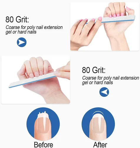 Miniatura 5 de Lima de uñas para uñas acrílicas, 12 unidades, lima de grano 80/80, tableros de esmeril, jumbo, lavable, gruesa, profesional, herramientas