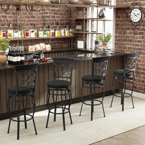 Miniatura 8 de Giantex - Juego de 2 taburetes de bar giratorios de 30 pulgadas, taburetes de bar de altura de barra con respaldo, asiento tapizado de cuero PU