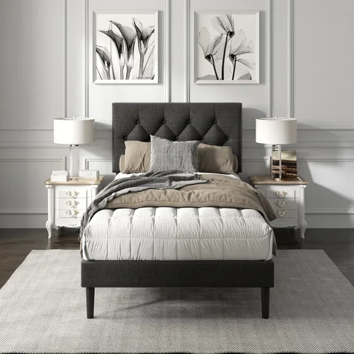 Miniatura 11 de HAOARA Armazón de Cama de Plataforma Tamaño Completo con Cabecera Tapizada con Botones Capitoné, Base de Colchón con Soporte de Listones de Madera