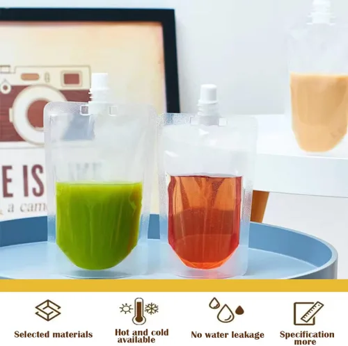 Miniatura 4 de DOERDO - 100 bolsas de bebidas, bolsas de jugo, frascos, transparentes, de pie, para café, agua, cerveza, jugo, leche, 6.8 fl oz/6.8 onzas