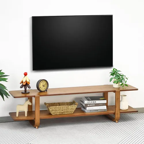 Miniatura 15 de Soporte de TV de bambú para televisores de hasta 65 pulgadas, centro de entretenimiento con almacenamiento, mesa consola multimedia con estante
